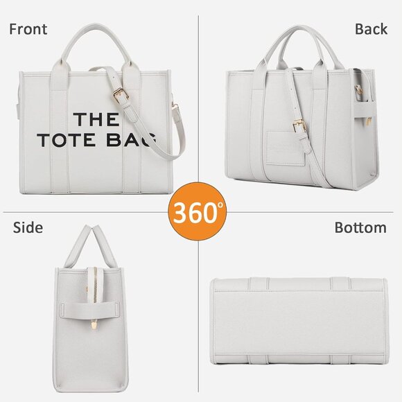 Women Pu-white Personalized Canvas With Zipper Top-handle Crossbody Tote Handbag - Picture 6 of 6